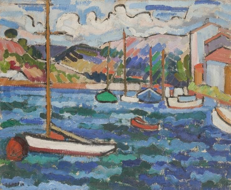 Juliette CHOPIN (né en 1931)
Au port, Saint Mandrier, 1957
Huile sur toile.
Signée en bas à gauche.
50 x 61 cm