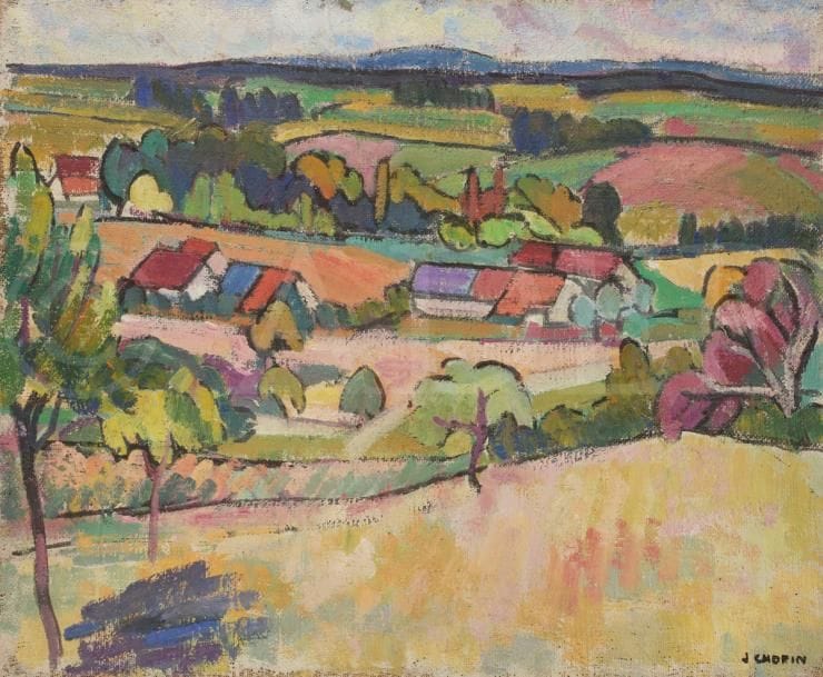Juliette CHOPIN (né en 1931)
Paysage bourbonnais, 1958
Huile sur toile.
Signée en bas à droite.
50 x 60 cm