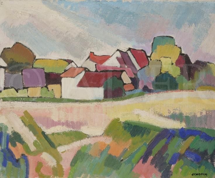 Juliette CHOPIN (né en 1931)
Paysage bourbonnais, vers 1960
Huile sur toile.
Signée en bas à droite.
50 x 61 cm