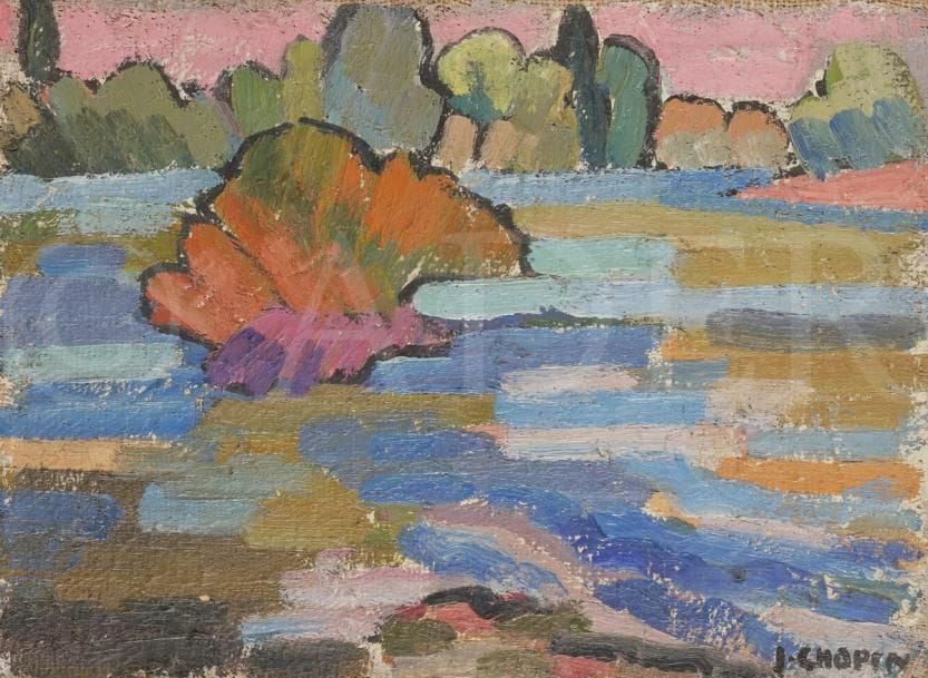 Juliette CHOPIN (né en 1931)
L’Allier, 1960
Huile sur toile.
Singée en bas à droite.
24 x 33 cm