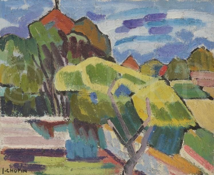 Juliette CHOPIN (né en 1931)
Le Pigeonnier, 1960
Huile sur toile.
Signée en bas à gauche.
33 x 41 cm
