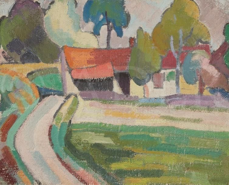 Juliette CHOPIN (né en 1931)
La Maison du facteur, vers 1960
Huile sur toile.
Non signée.
33 x 41 cm