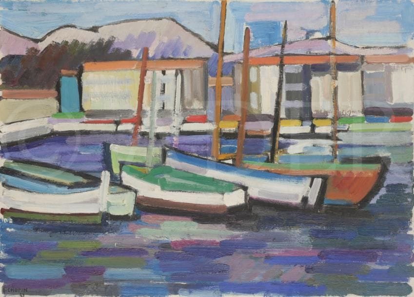 Juliette CHOPIN (né en 1931)
Le Port, Les Sablettes, 1961
Huile sur toile.
Signée et datée en bas à gauche.
46 x 65 cm