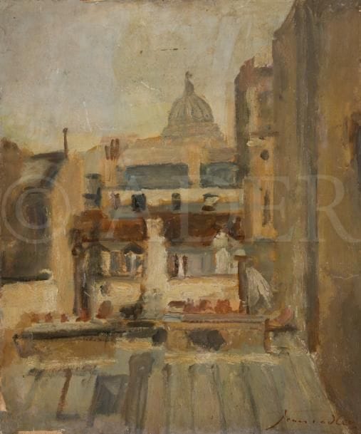 Jean Alfred ADLER (1899-1942)
Paris, les toits
Huile sur panneau.
Signée en bas à droite.
(Accidents).
55 x 46 cm