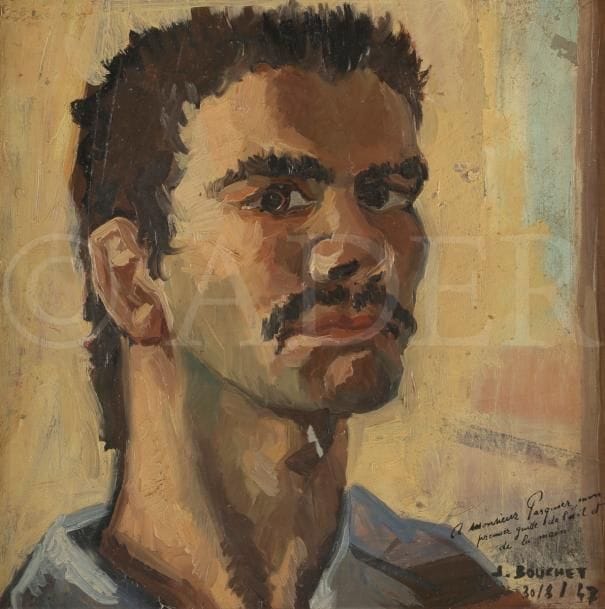 Jean BOUCHET (né en 1929)
Portrait d’homme, 1947
Huile sur toile.
Signée, datée et dédicacée en bas à droite.
22 x 22 cm