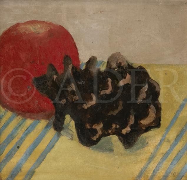 Maurice BRIANCHON (1899-1979)
Nature morte à la pomme et pomme de pin
Huile sur panneau.
Non signée.
17.5 x 18.5 cm

Un certificat de Monsieur Brianchon, fils de l’artiste, en date du 31 octobre 1990 sera remis à l’acquéreur.