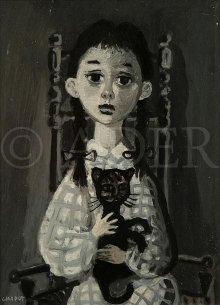 Jean-Pierre CHAPUT (né en 1935)
Fillette au chat
Huile sur toile.
Signée en bas à gauche.
(Petite restauration).
33 x 24 cm