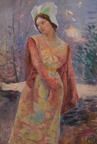 Henri CHARRIER (1859-1950)
Femme à la coiffe
Huile sur toile.
Porte le timbre de l’atelier en bas à droite et au dos.
55 x 38 cm
Exposition : 
Galerie Coligny, 1998.