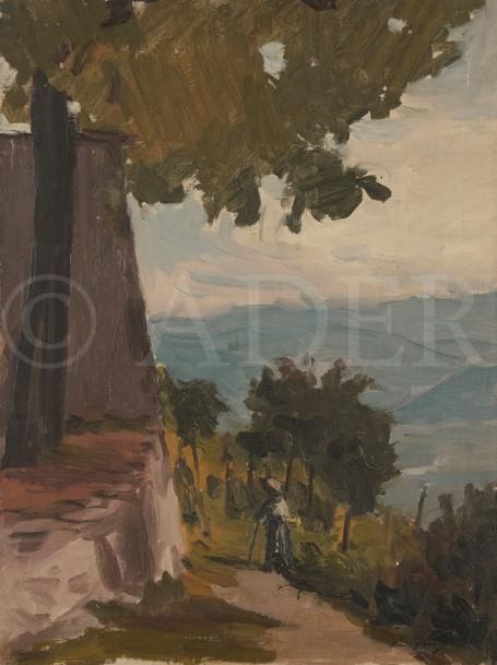 Henri FRANCK (1877-1957)
Étude, Corenc, 1914
Huile sur toile.
Signée et datée en bas à droite.
Signée, datée et titrée au dos.
45 x 33 cm

L’œuvre est référencée dans les Archives Henri Franck sous le numéro 95.