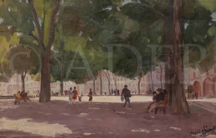Henri FRANCK (1877-1957)
Paysage urbain, la Place Cassini, Nice, 1927
Huile sur toile.
Signée et datée en bas à droite.
Signée, datée et titrée au dos.
99 x 64 cm
Bibliographie : 
Georges Flandrin, Henri Franck 1877-1957, Catalogue d’exposition au Musée Mainssieux, Voiron, du 19 mai au 13 octobre 1993, reproduit page 37.

L’œuvre est référencée dans les Archives Henri Franck sous le numéro 409.