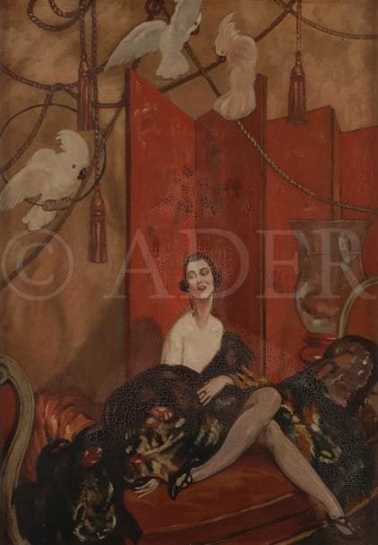 ÉCOLE FRANCAISE vers 1900
Femme aux perroquets
Huile sur toile.
Non signée.
65 x 46 cm