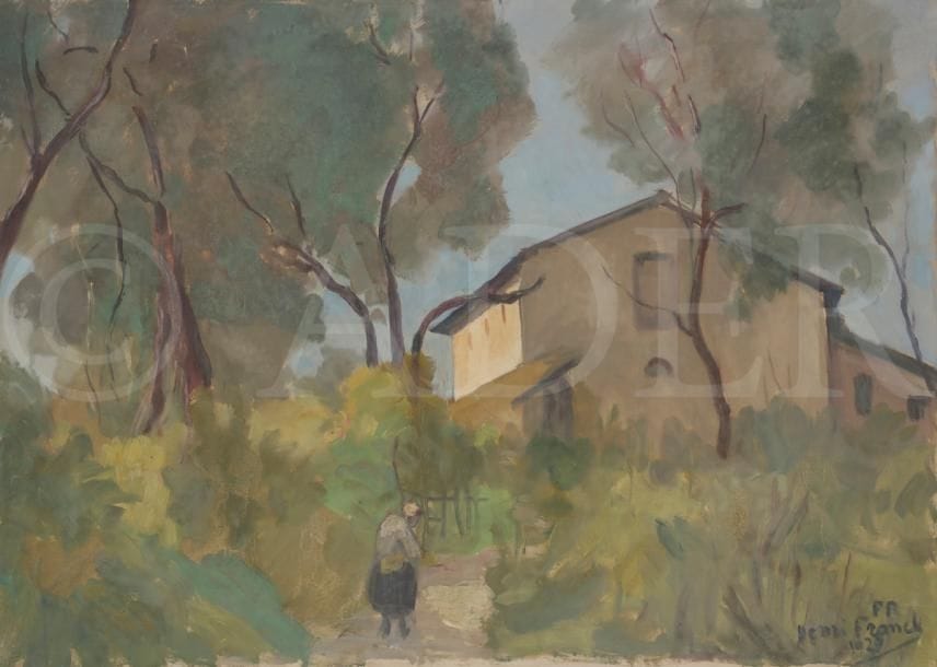 Henri FRANCK (1877-1957)
Un vieux chemin au Ray, Nice, 1927
Huile sur toile.
Signée et datée en bas à droite.
Signée, datée et titrée au dos.
64 x 90 cm

L’œuvre est référencée dans les Archives Henri Franck sous le numéro 386.