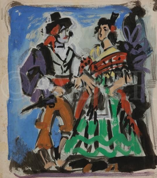 Pedro FLORES (1897-1967)
Couple espagnol
Gouache.
Porte le cachet de l’artiste au dos.
(Rousseurs).
28 x 24.5 cm