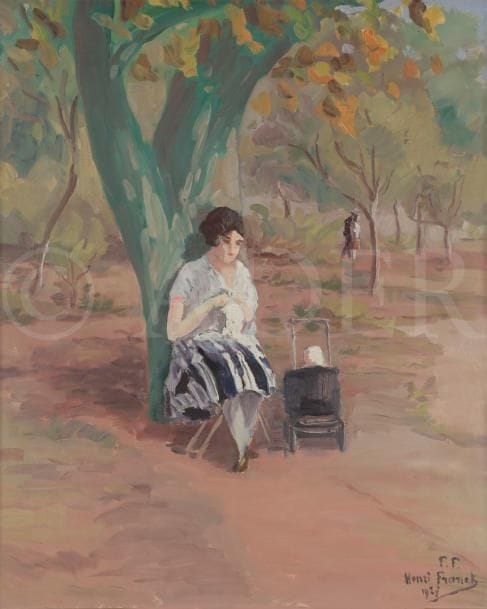 Henri FRANCK (1877-1957)
Personnage dans un jardin, Nice, 1927
Huile sur toile.
Signée et datée en bas à droite.
Signée, datée et titrée au dos.
99 x 80 cm

L’œuvre est référencée dans les Archives Henri Franck sous le numéro 433.
