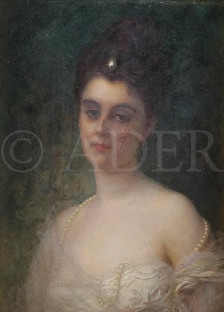 Jules HEBERT (1812-1897)
Portrait de femme de trois-quarts, 1897
Huile sur panneau.
Signée, datée et dédicacée au dos.
24 x 18.5 cm