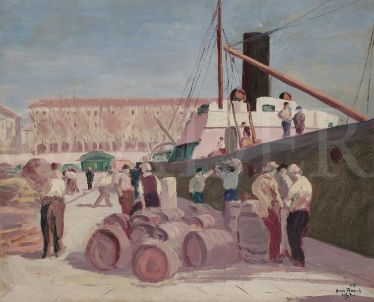 Henri FRANCK (1877-1957)
Travail au port, Nice, 1928
Huile sur toile.
Signée et datée en bas à droite.
(Rentoilée).
77 x 96 cm
Bibliographie : 
Georges Flandrin, Henri Franck 1877-1957, Catalogue d’exposition au Musée Mainssieux, Voiron, du 19 mai au 13 octobre 1993, reproduit page 45.
Exposition :
Le port de Nice, des origines à nos jours, CCI de Nice Côte d’Azur, 2004, Académia Nissarda, reproduit page 264.

L’œuvre est référencée dans les Archives Henri Franck sous le numéro 518 bis.