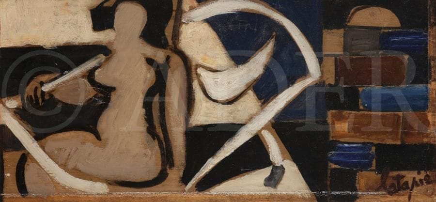 Louis LATAPIE (1891-1972)
Nu assis et arabesque, 1956
Huile sur panneau.
Signée en bas à droite.
21 x 42.5 cm

Un certificat de Madame Laure Latapie en date du 23 janvier 2017 sera remis à l'acquéreur.