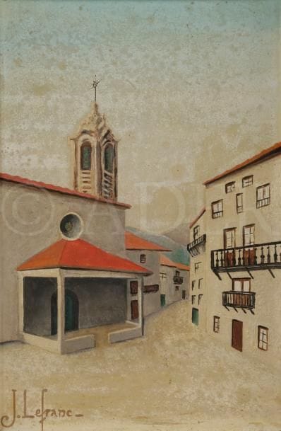 Jules LEFRANC (1887-1972)
Lezo, la Basilica y calle
Huile sur isorel.
Signée en bas à gauche.
Signée et titrée au dos.
27 x 19 cm