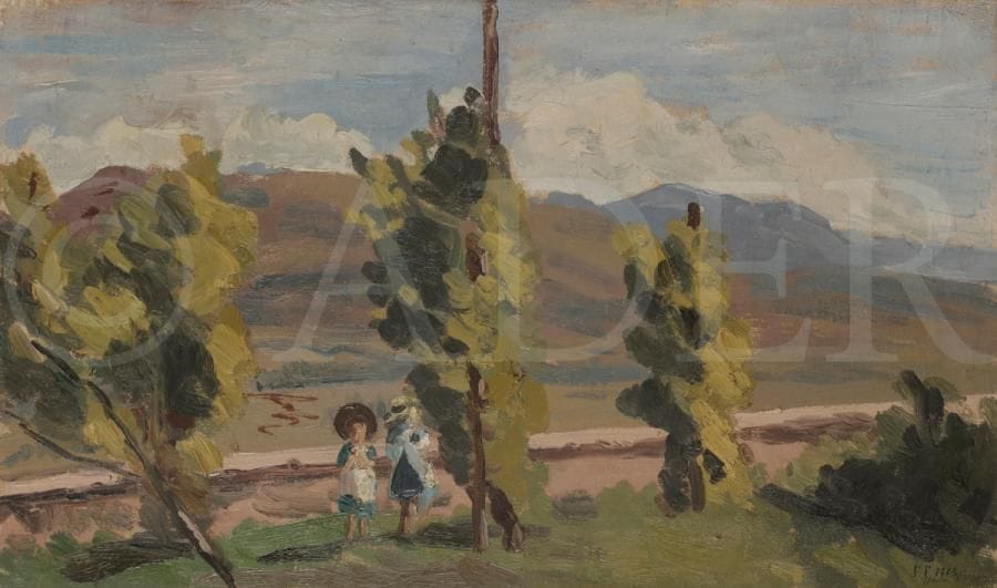 Henri FRANCK (1877-1957)
La Terrasse, Corenc, 1914
Huile sur toile.
Signée et datée en bas à droite.
Signée, datée et titrée au dos.
37 x 46 cm

L’œuvre est référencée dans les Archives Henri Franck sous le numéro 2.