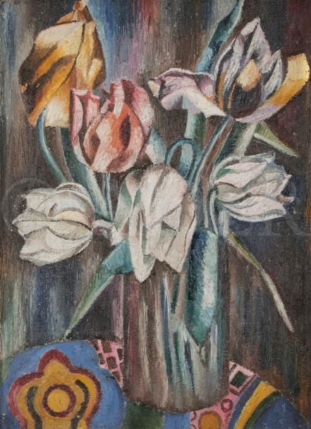 Jean DU MARBORE (1896-1933)
Tulipes
Huile sur toile.
Non signée.
73 x 54 cm
Exposition : 
Salon des Tuileries, Paris (étiquette au dos).