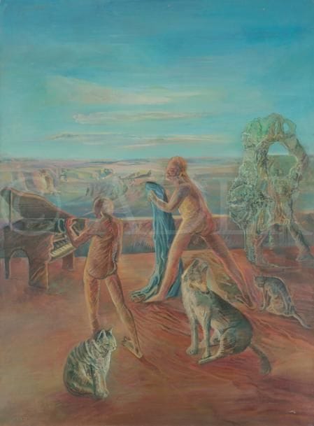 Yves MILET-DESFOUGÈRES (1934)
Concert à Sceaux, 1974
Huile sur toile.
Signée et datée en bas à gauche.
Signée, datée et titrée au dos.
(Usures).
130 x 97 cm