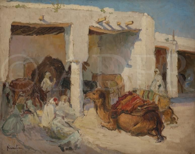 Marie-Anne de NIVOULIES PIERREFORT (1879-1968)
Tunisie, bédouins au repos
Huile sur toile.
Signée en bas à gauche.
Signée et située au dos.
65 x 81 cm
