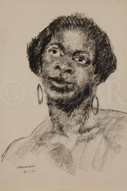 Germaine NORDMANN (1902-1997)
Africaine, 1946
Fusain.
Signé et daté en bas à gauche.
43.5 x 28.5 cm