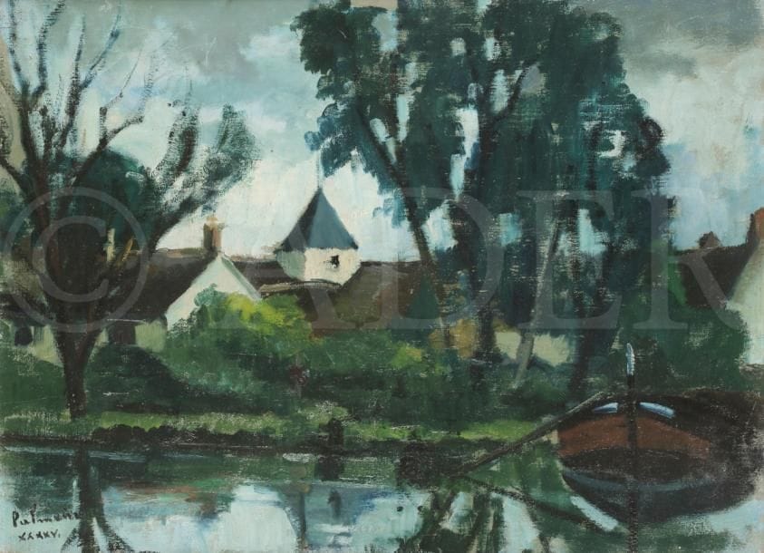 José PALMEIRO (1903-1984)
Village en bord de rivière, 1945
Huile sur toile.
Signée et datée en bas à gauche.
46 x 61 cm