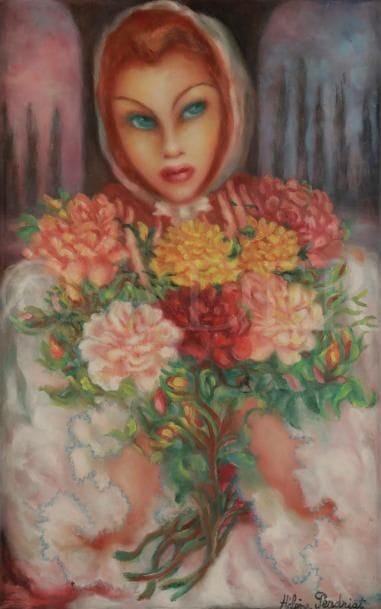 Hélène PERDRIAT (1894-1969)
Femme aux fleurs
Huile sur isorel.
Signée en bas à droite.
51 x 33 cm