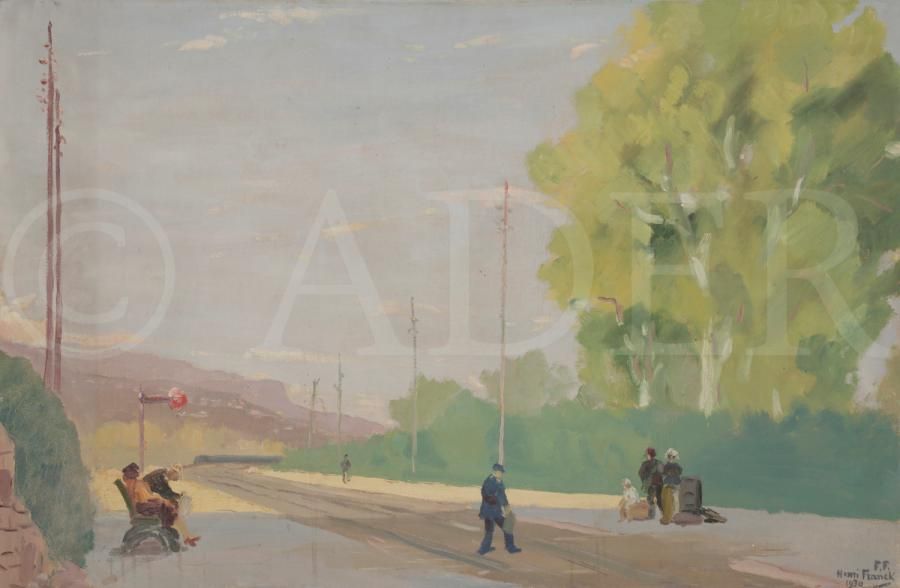 Henri FRANCK (1877-1957)
Dans une gare de banlieue, Nice, 1930
Huile sur toile.
Signée et datée en bas à droite.
Signée, datée et titrée au dos.
59 x 90 cm

L’œuvre est référencée dans les Archives Henri Franck sous le numéro 599.