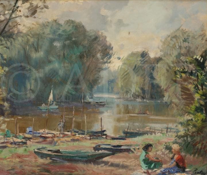 Henri-Jean PONTOY (1888-1968)
Enfant jouant en bord de Seine
Huile sur toile.
Signée en bas à droite.
49 x 57 cm