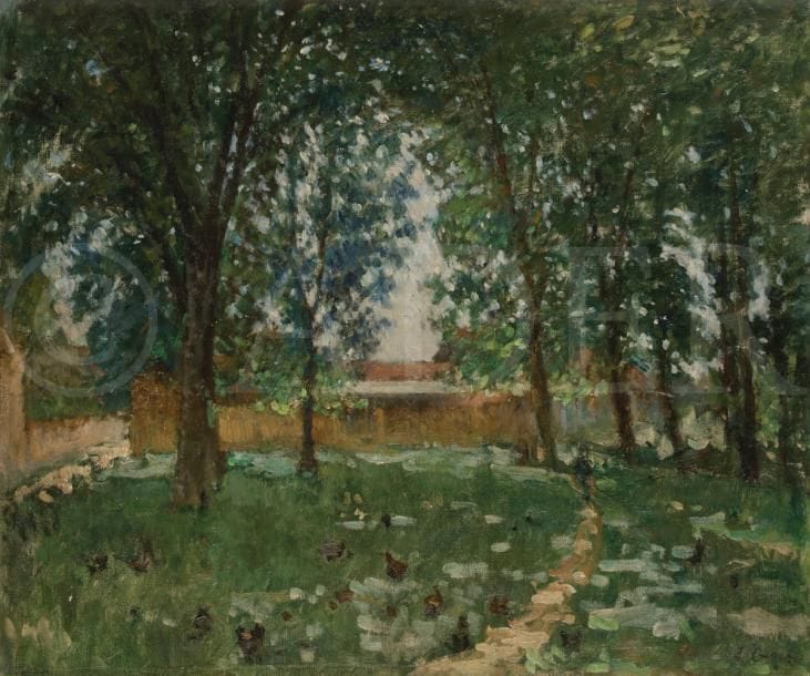 Ernest QUOST (1844-1931)
Au jardin
Huile sur toile.
Signée en bas à droite.
46 x 55 cm