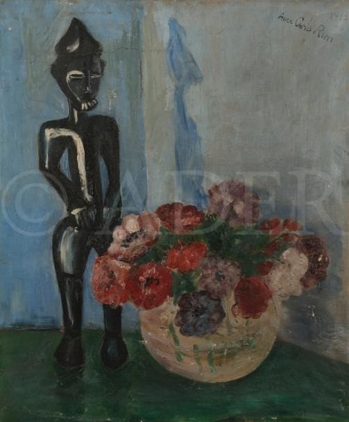 Carlo RIM (1905-1989)
Nature morte à la statuette africaine, 1933
Huile sur toile.
Signée et datée en haut à droite.
(Accidents et restaurations).
55 x 46 cm