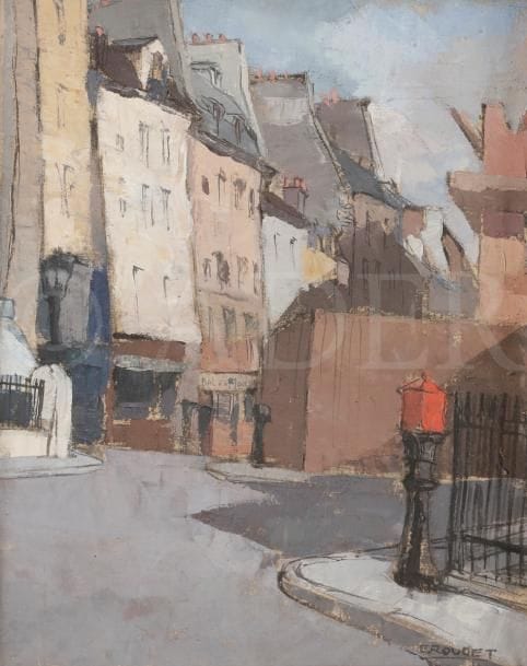 Eliane ROUGET (XXe siècle)
Rue
Huile sur toile.
Signée en bas à droite.
41 x 33 cm
Exposition : 
Expositions des Beaux-Arts, Asnières, 1935 (étiquette au dos).