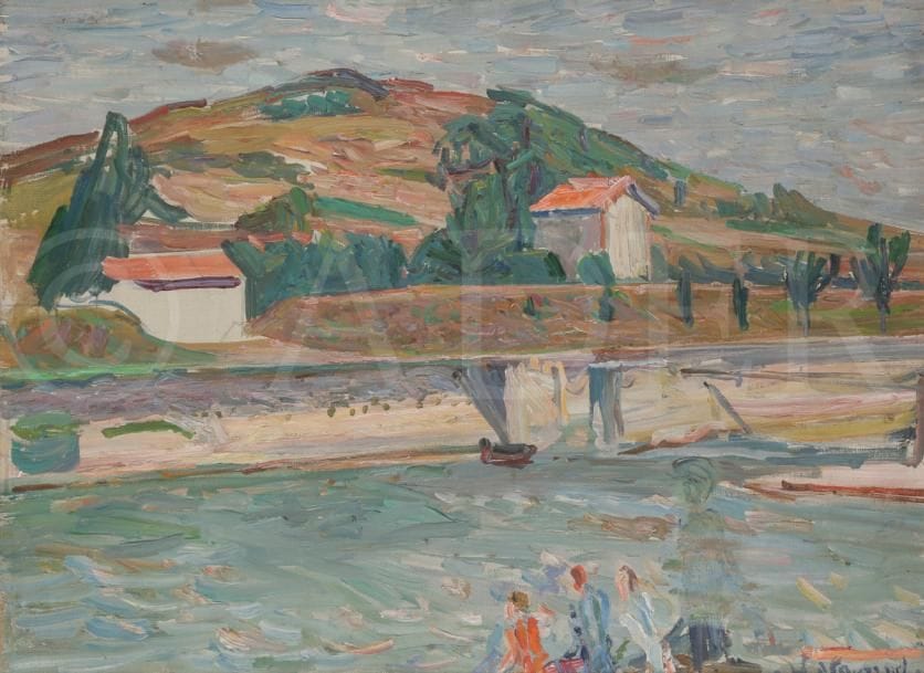 Émile SABOURAUD (1900-1996)
Bord de lac animé
Huile sur toile.
Signée en bas à droite.
54 x 73 cm