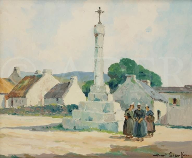 Henri-Alexis SCHAEFFER (1900-1975)
Village breton animé
Huile sur carton.
Signée en bas à droite.
46 x 55 cm