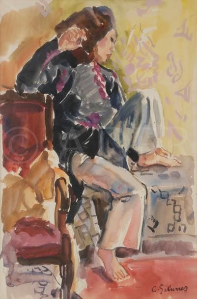 Cécile SCHERRER (1899-?)
Femme assise
Aquarelle.
Signée en bas à droite.
55 x 38 cm
