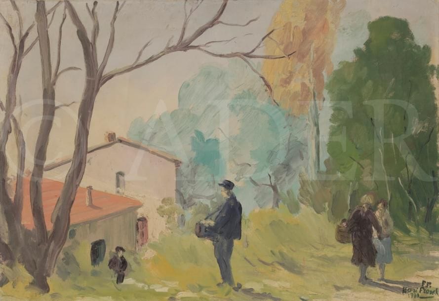 Henri FRANCK (1877-1957)
Le Facteur, Cap de Croix, Nice, 1931
Huile sur toile.
Signée et datée en bas à droite.
Signée, datée et titrée au dos.
50 x 73 cm

L’œuvre est référencée dans les Archives Henri Franck sous le numéro 623.
