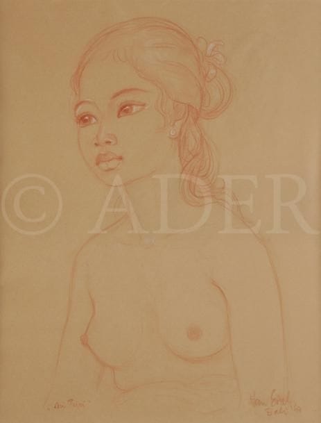 Han SNEL [hollandais] (1925-1998)
Balinaise, Mi Turi, 1963
Dessin à la sanguine.
Signé, daté et situé Bali en bas à droite.
Titré en bas à gauche.
55.5 x 45 cm
