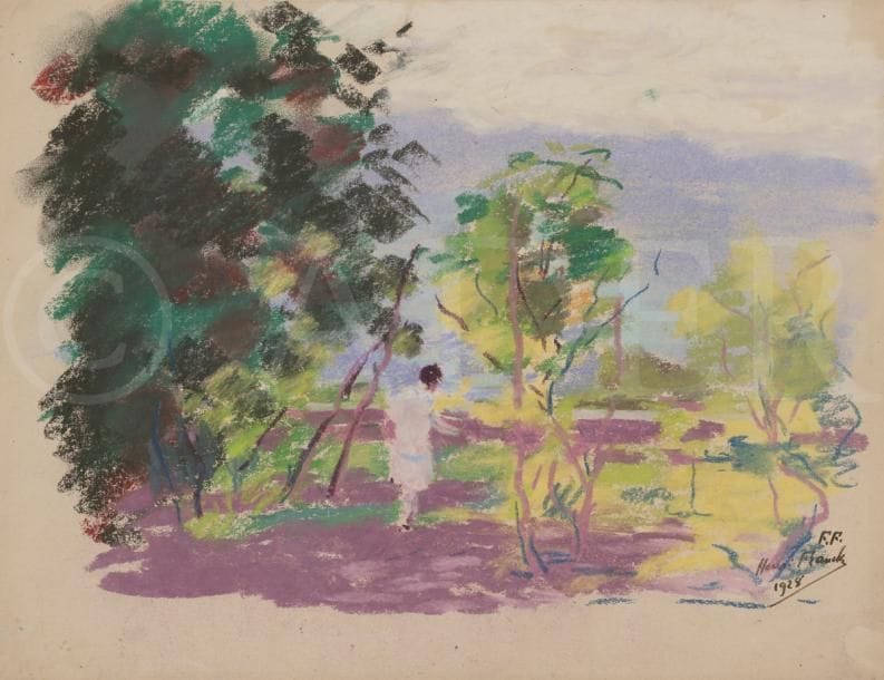 Henri FRANCK (1877-1957)
Dans le jardin, Corenc, 1928
Pastel.
Signé et daté en bas à droite.
Signé, daté et titré au dos.
25 x 32.5 cm