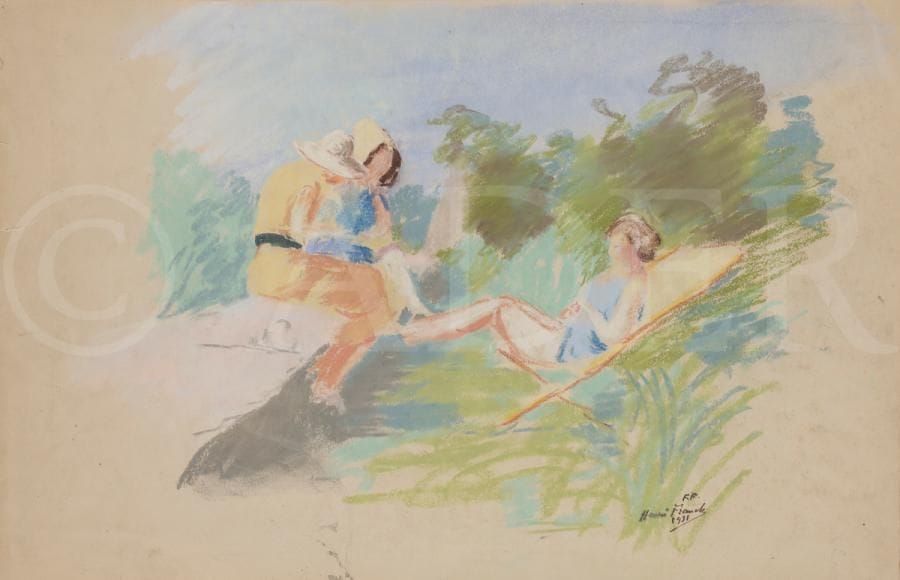 Henri FRANCK (1877-1957)
Personnages n°2, Corenc, 1931
Pastel.
Signé et daté en bas à droite.
Signé, daté et titré au dos.
32.5 x 50 cm