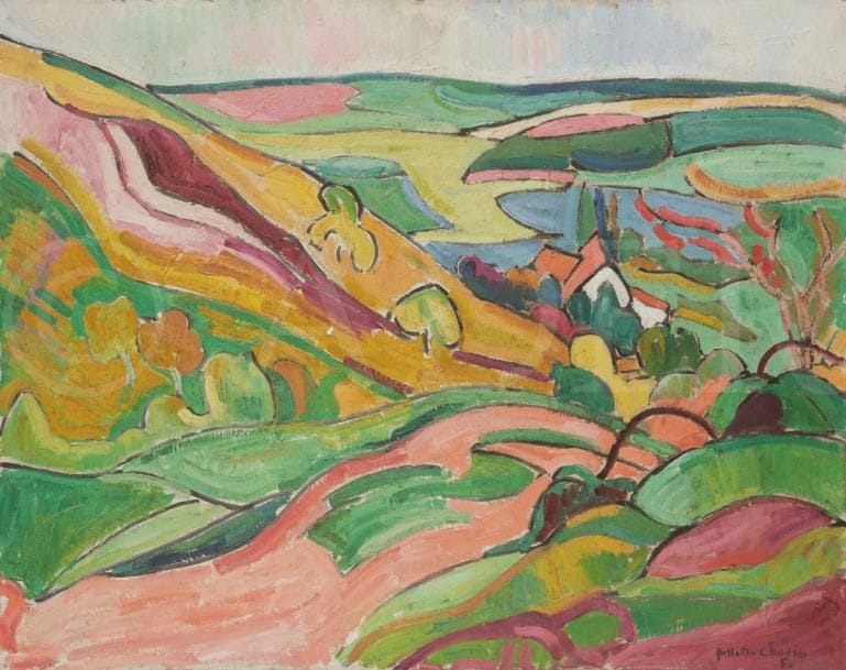 Juliette CHOPIN (né en 1931)
Le Rêt, 1950
Huile sur toile.
Signée et datée en bas à droite.
65 x 81 cm