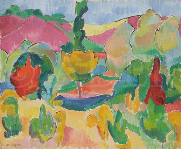 Juliette CHOPIN (né en 1931)
Les Saules, 1950
Huile sur toile.
Signée et datée en bas à gauche.
60 x 73 cm
Exposition : 
Salon des Indépendants, Paris, 1951.