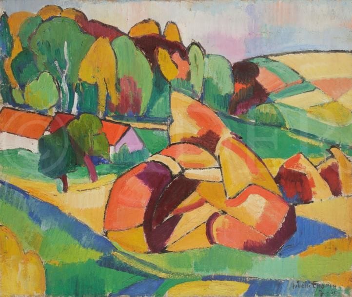 Juliette CHOPIN (né en 1931)
Les Gerbes, 1950
Huile sur toile.
Signée et datée en bas à droite.
46 x 55 cm
