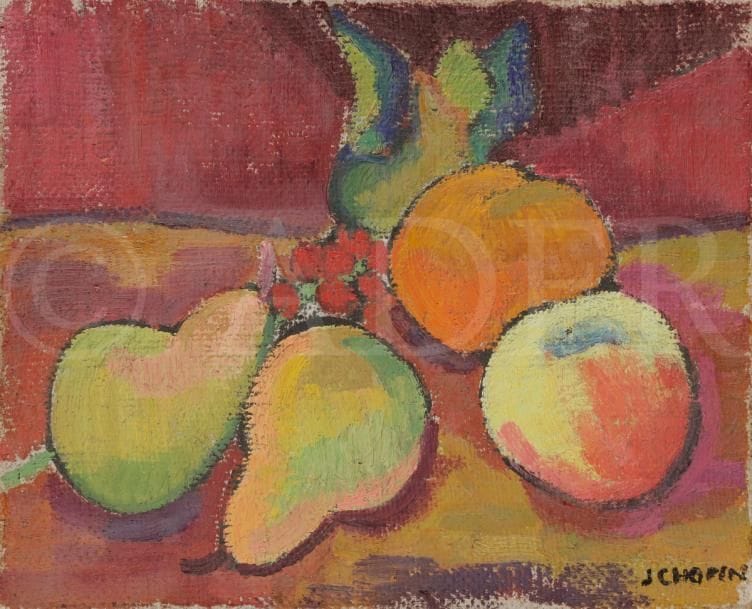 Juliette CHOPIN (né en 1931)
Les Poires, vers 1950
Huile sur toile.
Signée en bas à droite.
22 x 27 cm