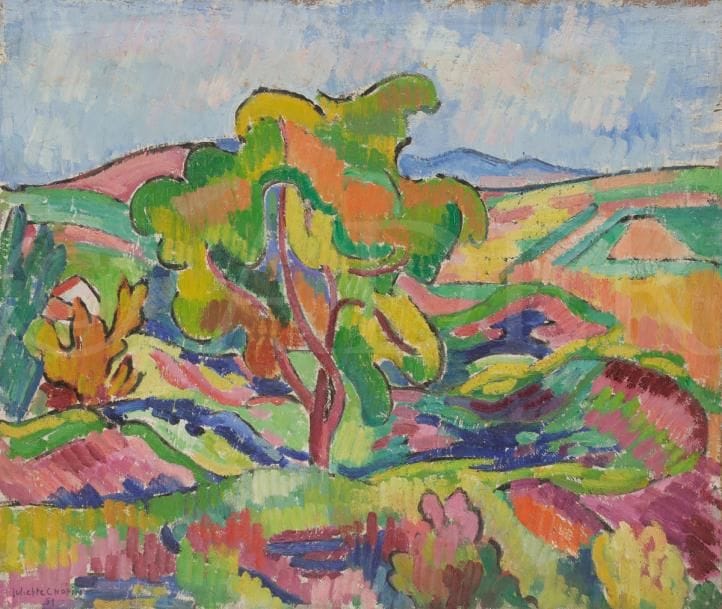 Juliette CHOPIN (né en 1931)
Le Noyer, 1951
Huile sur toile.
Signée et datée en bas à gauche.
50 x 61 cm