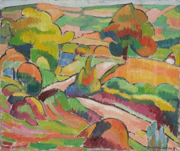 Juliette CHOPIN (né en 1931)
Le chemin, 1951
Huile sur toile.
Signée en bas à droite.
44 x 55 cm