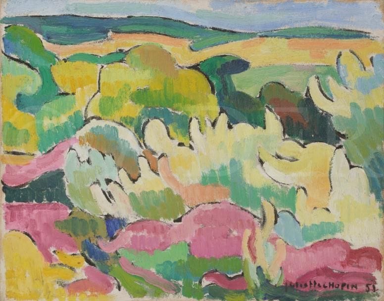 Juliette CHOPIN (né en 1931)
Herbes et buissons, 1951
Huile sur toile.
Signée et datée en bas à droite.
33 x 41 cm