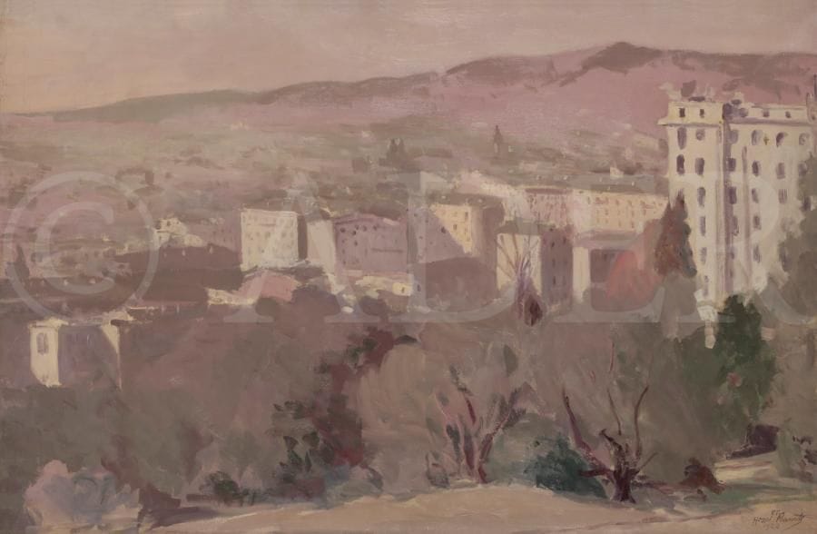 Henri FRANCK (1877-1957)
Vue de Nice, 1922
Huile sur toile.
Signée et datée en bas à droite.
Signée, datée et titrée au dos.
65 x 100 cm

L’œuvre est référencée dans les Archives Henri Franck sous le numéro 218.