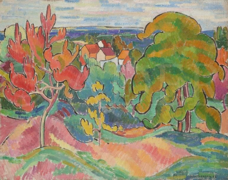 Juliette CHOPIN (né en 1931)
Le Poirier, 1952
Huile sur toile.
Signée et datée en bas à droite.
73 x 92 cm